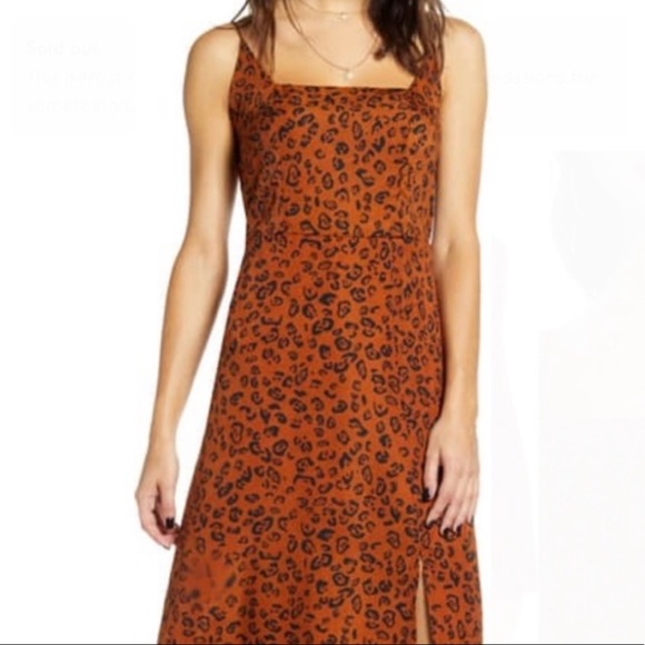 Nordstrom Row A Square Neck Cheetah Midi Dress - Picture 2 of 12